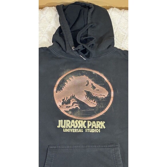 Vintage Universal Studios Jurassic Park Ride Embroidered Black Hoodie Size Small - Picture 4 of 13